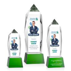 Employee Gifts - Bloomington Full Color Green on Base Obelisk Crystal Award