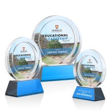 Templeton Full Color Sky Blue on Base Circle Crystal Award - Full Color Imprint