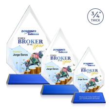 Hawthorne Full Color Blue on Newhaven Peaks Crystal Award - Colored Crystal Awards