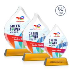 Worthington Full Color Amber on Newhaven Flame Crystal Award - Crystal Awards