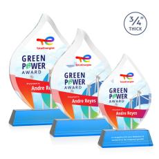 Worthington Full Color Sky Blue on Newhaven Flame Crystal Award - Crystal Awards