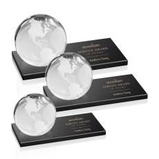 Employee Gifts - Globe Globe on Black Base Crystal Award