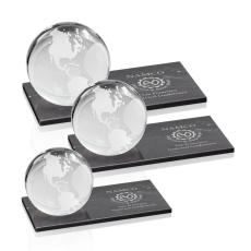 Employee Gifts - Globe Globe on Rect Marble Base Crystal Award
