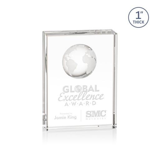 Awards and Trophies - Ambassador Globe Rectangle Crystal Award