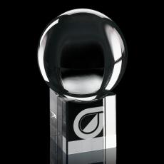 Employee Gifts - Optical Sphere Globe on Cube Base Crystal Award