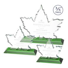 Employee Gifts - Maple Leaf Green Unique Crystal Award