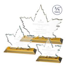 Employee Gifts - Maple Leaf Amber Unique Crystal Award