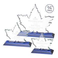Employee Gifts - Maple Leaf Blue  Unique Crystal Award