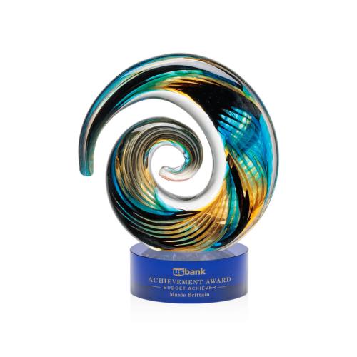 Awards and Trophies - Crystal Awards - Glass Awards - Art Glass Awards - Nazare Blue on Stanrich Circle Glass Award