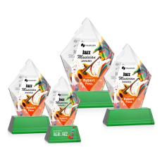 Employee Gifts - Devron Full Color Green on Base Polygon Crystal Award