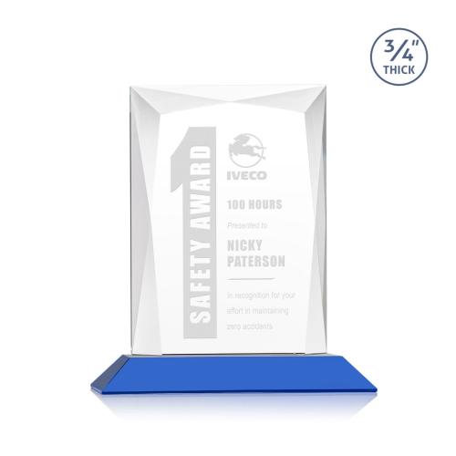 Awards and Trophies - Messina Blue Rectangle Crystal Award