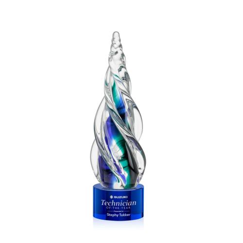 Awards and Trophies - Crystal Awards - Glass Awards - Art Glass Awards - Alderon on Marvel Base - Blue