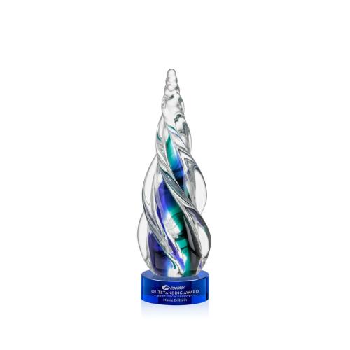 Awards and Trophies - Crystal Awards - Glass Awards - Art Glass Awards - Alderon on Stanrich Base - Blue