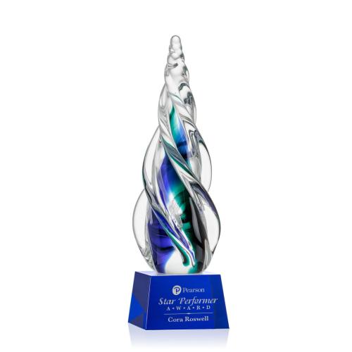 Awards and Trophies - Crystal Awards - Glass Awards - Art Glass Awards - Alderon on Robson Base - Blue