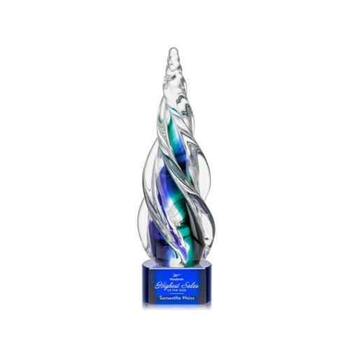 Awards and Trophies - Crystal Awards - Glass Awards - Art Glass Awards - Alderon on Paragon Base - Blue