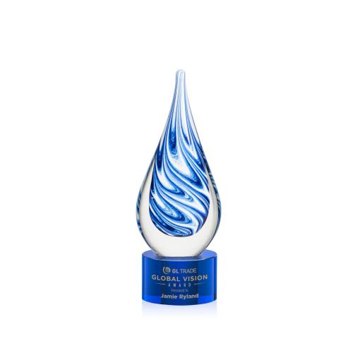 Awards and Trophies - Crystal Awards - Glass Awards - Art Glass Awards - Marlin on Marvel Base - Blue