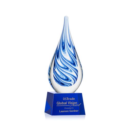 Awards and Trophies - Crystal Awards - Glass Awards - Art Glass Awards - Marlin on Robson Base - Blue