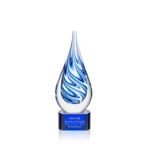Awards and Trophies - Crystal Awards - Glass Awards - Art Glass Awards - Marlin on Paragon Base - Blue