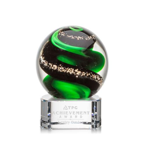 Awards and Trophies - Crystal Awards - Glass Awards - Art Glass Awards - Zodiac Clear on Paragon Base Globe Glass Award