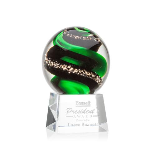 Awards and Trophies - Crystal Awards - Glass Awards - Art Glass Awards - Zodiac Clear on Robson Base Globe Glass Award
