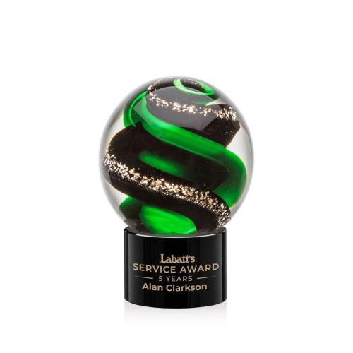 Awards and Trophies - Crystal Awards - Glass Awards - Art Glass Awards - Zodiac Black on Marvel Base Globe Glass Award