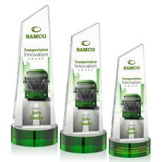 Employee Gifts - Belmont Tower Full Color Green on Stanrich Peaks Crystal Award