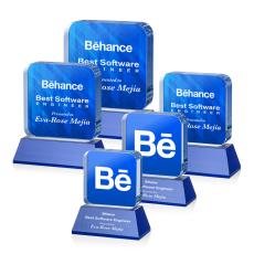 Employee Gifts - Flamborough Full Color Blue on Base Square / Cube Crystal Award