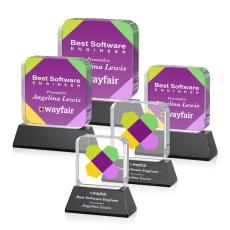 Employee Gifts - Flamborough Full Color Black on Base Square / Cube Crystal Award