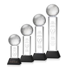 Employee Gifts - Golf Ball Black on Stowe Base Globe Crystal Award