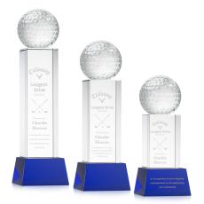 Employee Gifts - Golf Ball Blue on Belcroft Base Globe Crystal Award