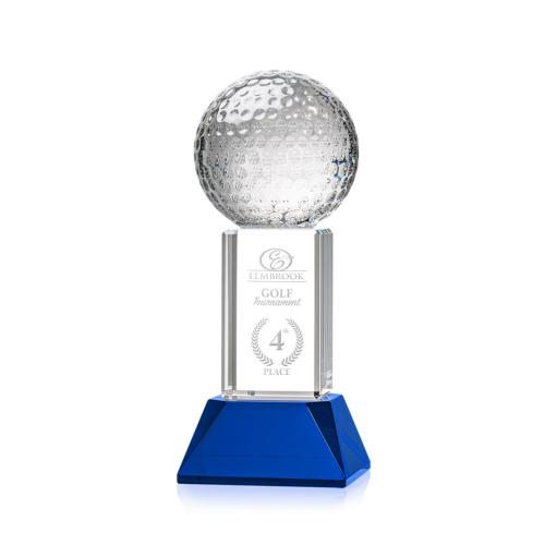 Awards and Trophies - Golf Ball Blue on Stowe Base Globe Crystal Award