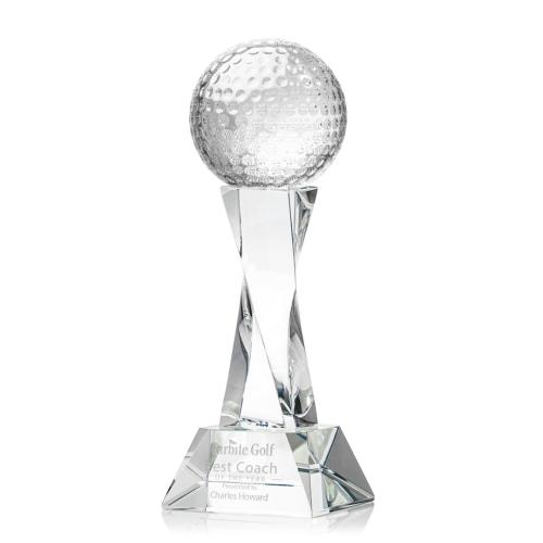 Awards and Trophies - Golf Ball Clear on Langport Base Globe Crystal Award