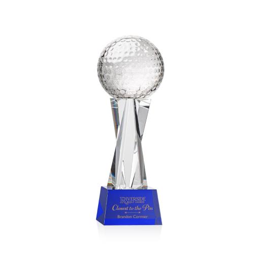 Awards and Trophies - Golf Ball Blue on Grafton Base Globe Crystal Award