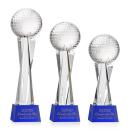 Golf Ball Blue on Grafton Base Globe Crystal Award