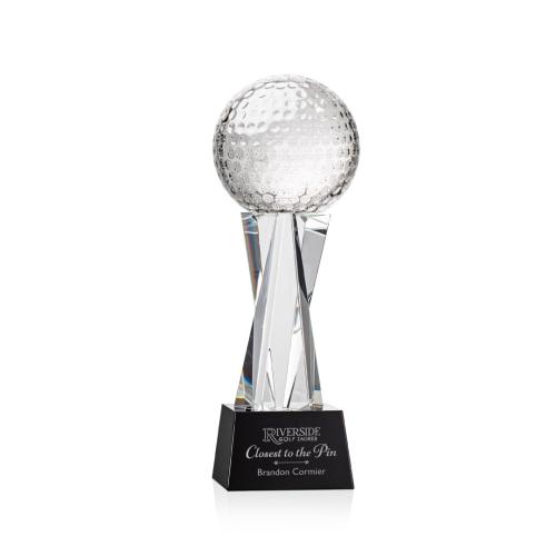 Awards and Trophies - Golf Ball Black on Grafton Base Globe Crystal Award