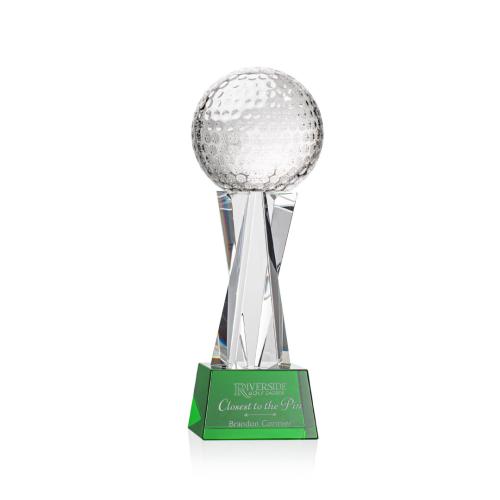 Awards and Trophies - Golf Ball Green on Grafton Base Globe Crystal Award