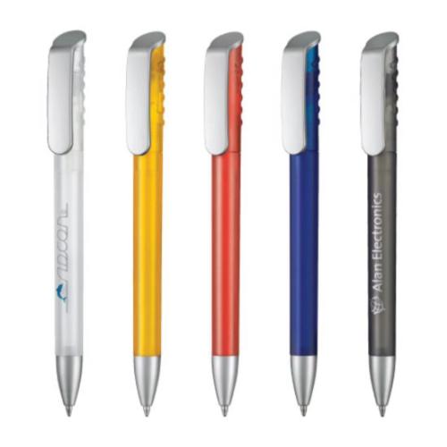 Promotional Productions - Writing Instruments - Plastic Pens - Top Spin Silver Pen