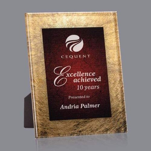 Awards and Trophies - Hereford Gold/Burgundy Rectangle Acrylic Award