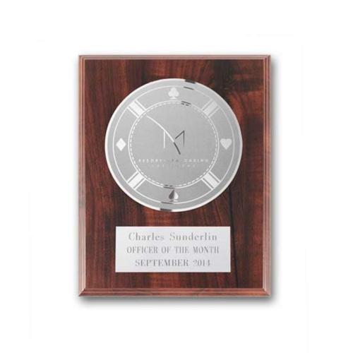 Awards and Trophies - Plaque Awards - Etch/Frosted Plaq - Walnut Finish/Silver