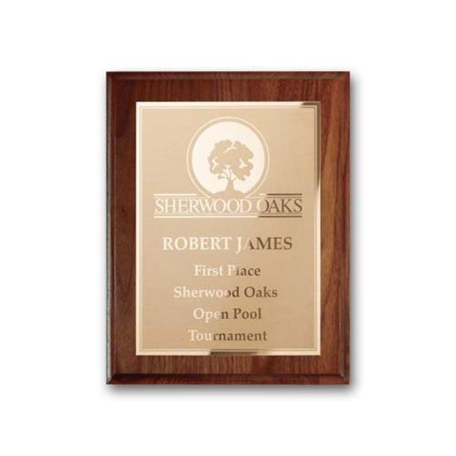 Awards and Trophies - Plaque Awards - Etch/Frosted Plaq - Walnut Cove Edge/Gold