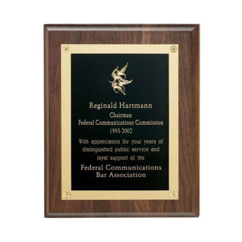 Awards and Trophies - Plaque Awards - Walnut Plaque w/Gold Edge Plate