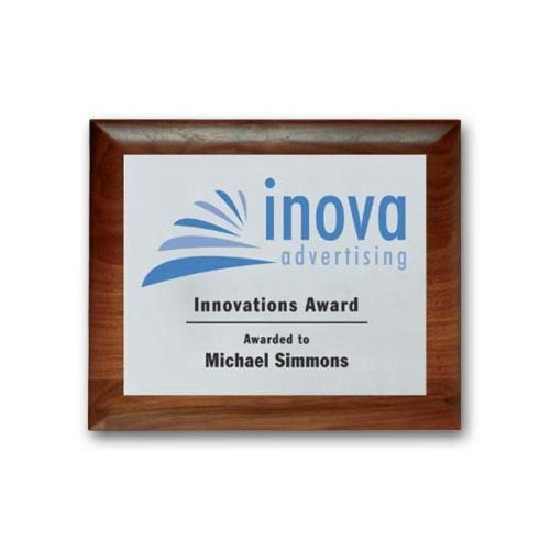 Awards and Trophies - Plaque Awards - Full Color Plaques - Screenprint Aluminum - Walnut Rolled Edge   