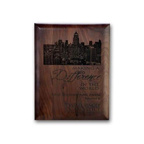 Awards and Trophies - Plaque Awards - Laser Engraved Plaq - Walnut Rolled Edge