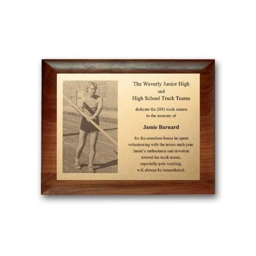 Awards and Trophies - Plaque Awards - Metal Photo Plaq - Walnut Rolled Edge
