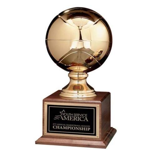 Awards and Trophies - Basketball Globe on Walnut Metal Award