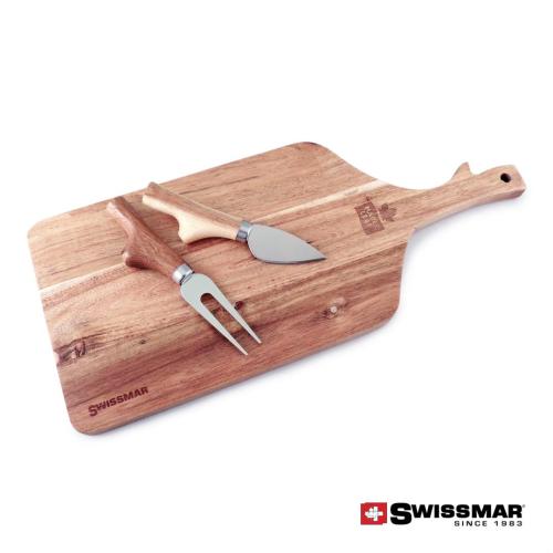 Promotional Productions - Housewares - Kitchen Knives - Swissmar® Acacia Paddle Cutting Board & Knife Set 