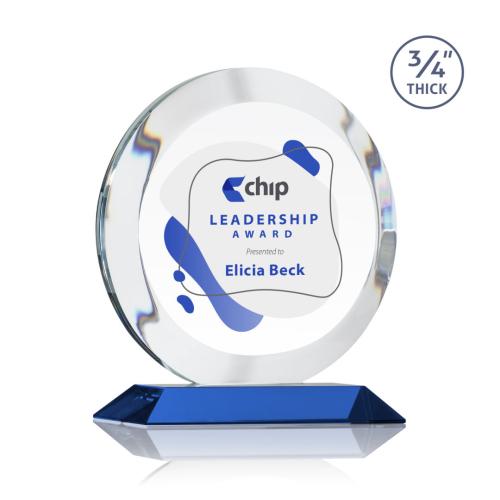 Awards and Trophies - Gibralter Full Color Blue Circle Crystal Award