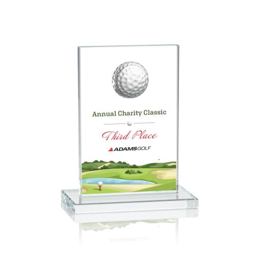 Awards and Trophies - Cumberland Full Color Golf Clear Rectangle Crystal Award