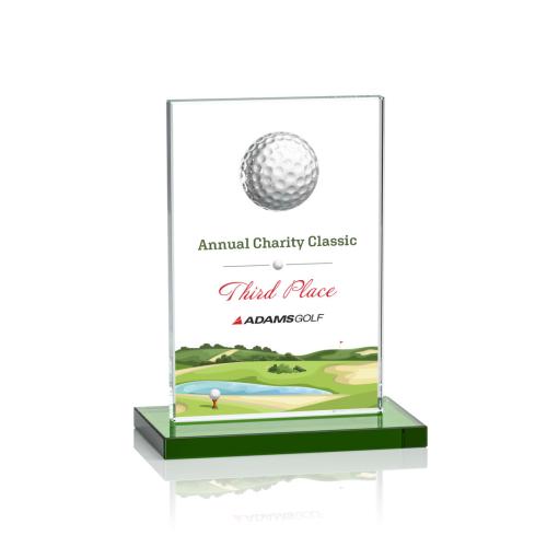 Awards and Trophies - Cumberland Full Color Golf Green  Rectangle Crystal Award