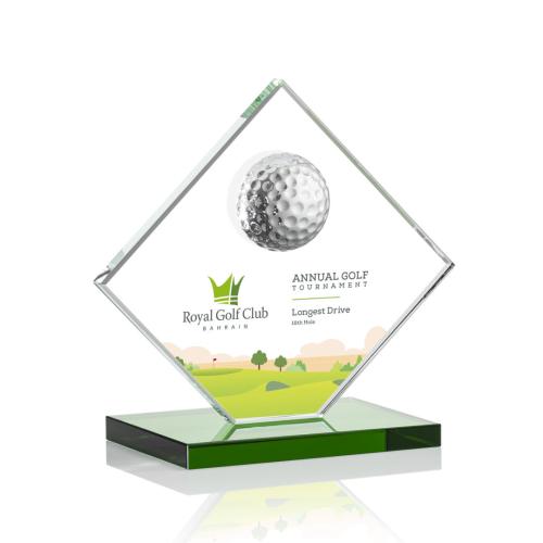 Awards and Trophies - Barrick Golf  Full Color Green  Globe Crystal Award